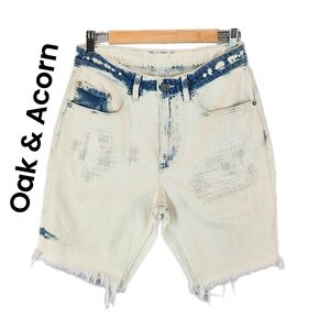Oak & Acorn Men Super Distressed Bleached Jean Short Sz 28 Raw Hem Punk Grunge*